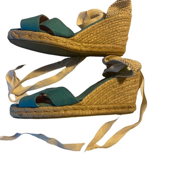 Pima 2 made in Spain blue and white ankle wrap espadrille sandals size 10.5 - Picture 1 of 10